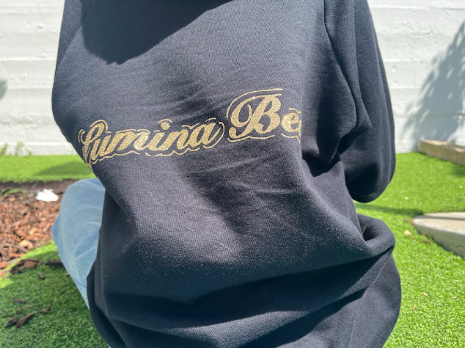 Lumina Bear "Ocean Beach" Hoodie in Glitter Gold/Midnight